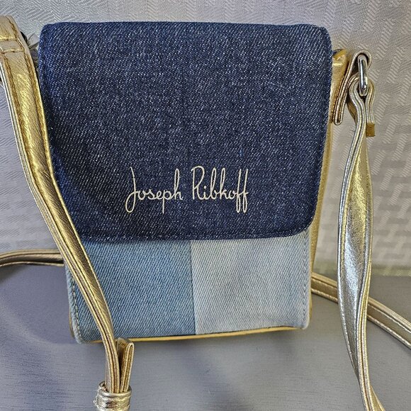 Joseph Ribkoff Denim & Gold Metallic Crossbody Bag With Adjustable Strap - Picture 2 of 4